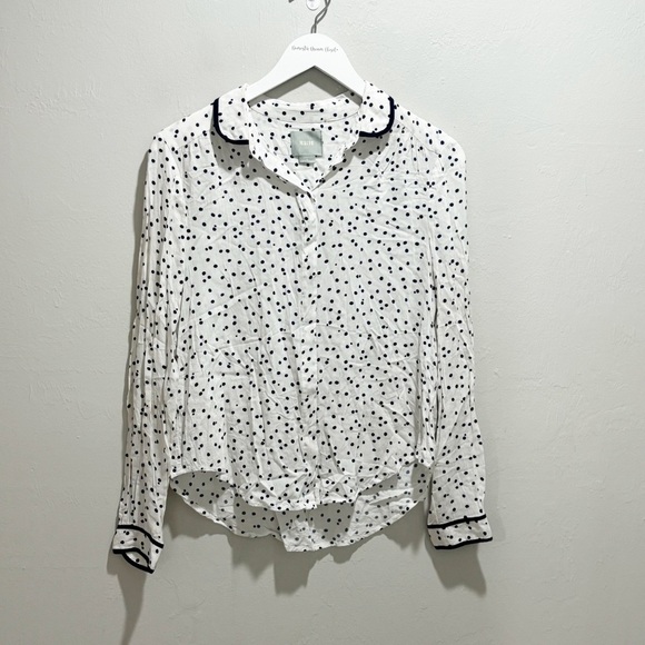 Anthropologie Tops - ANTHROPOLOGIE MAEVE Women’s Navy Blue White ART HOUSE Polka Dot Button Up Top 4